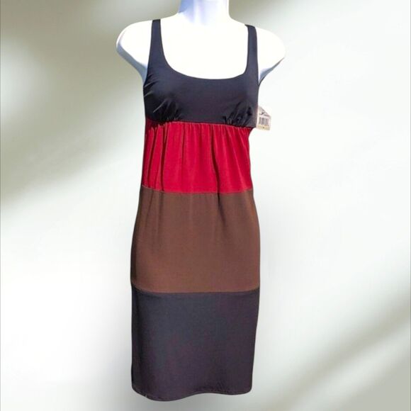 Maggy London Black Red Brown Colorblock Sleeveless Sheath Dress Womens 4 NWT - Picture 8 of 8